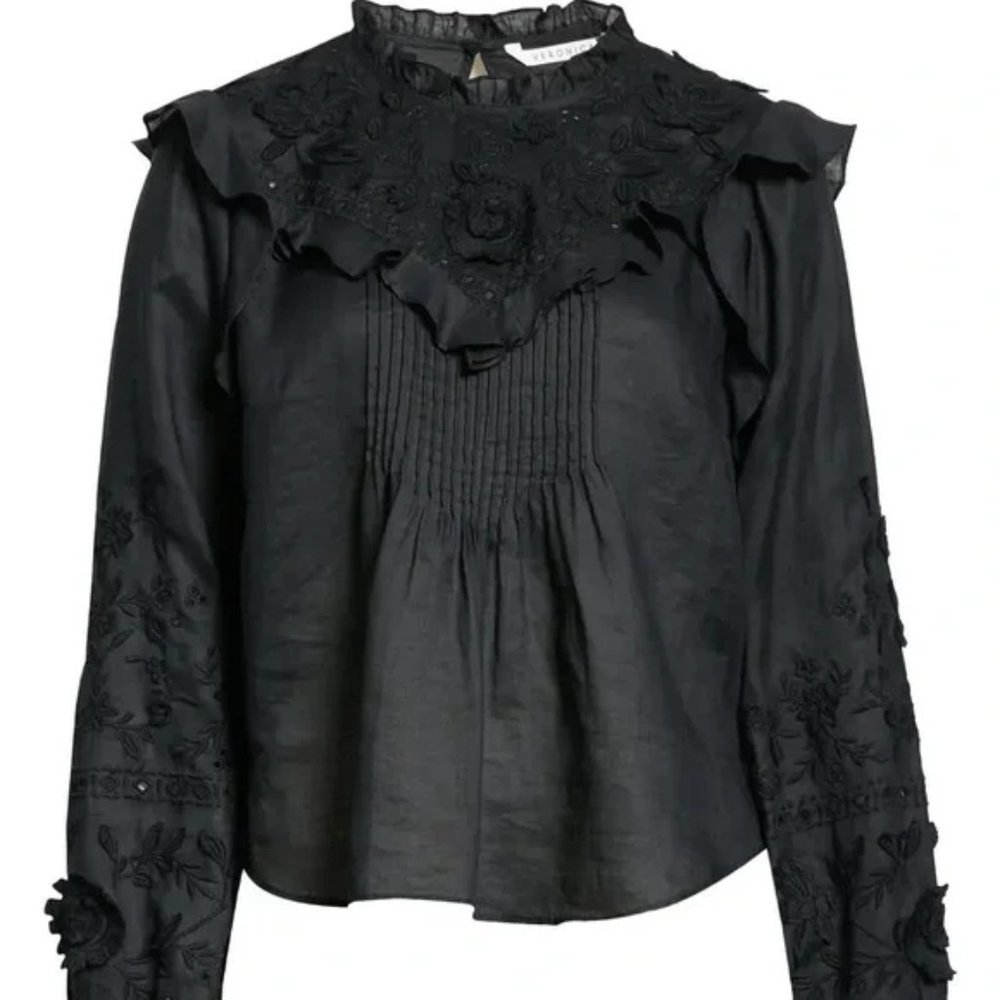 Veronica Beard Espalier Embroidered Blouse - NWT - BLACK - SIZE 0